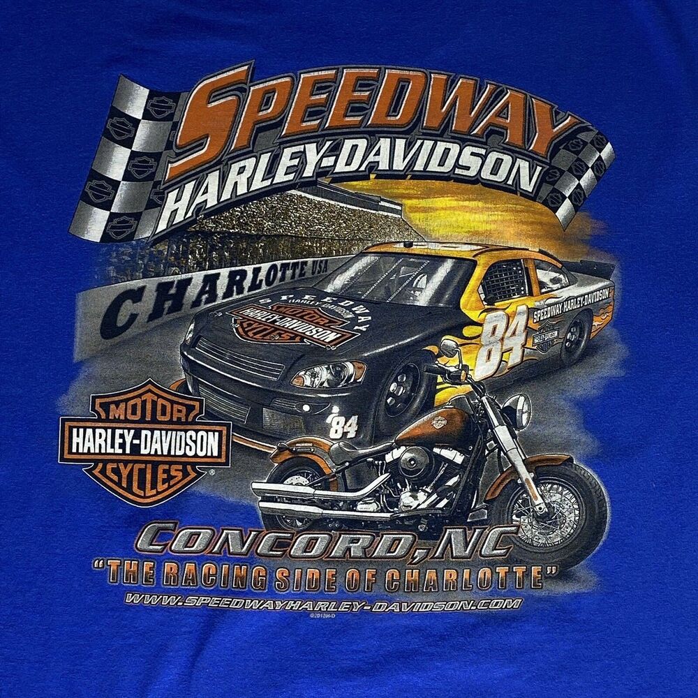 Harley Davidson T‎ Shirt Sz L Racing Side Of Charlotte Concord NC Motorcycle Car